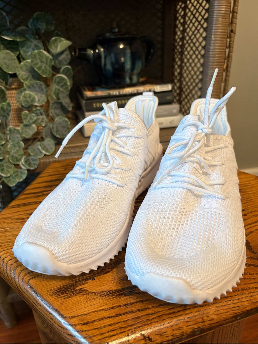 All-White Knit Lace-Up Sneakers